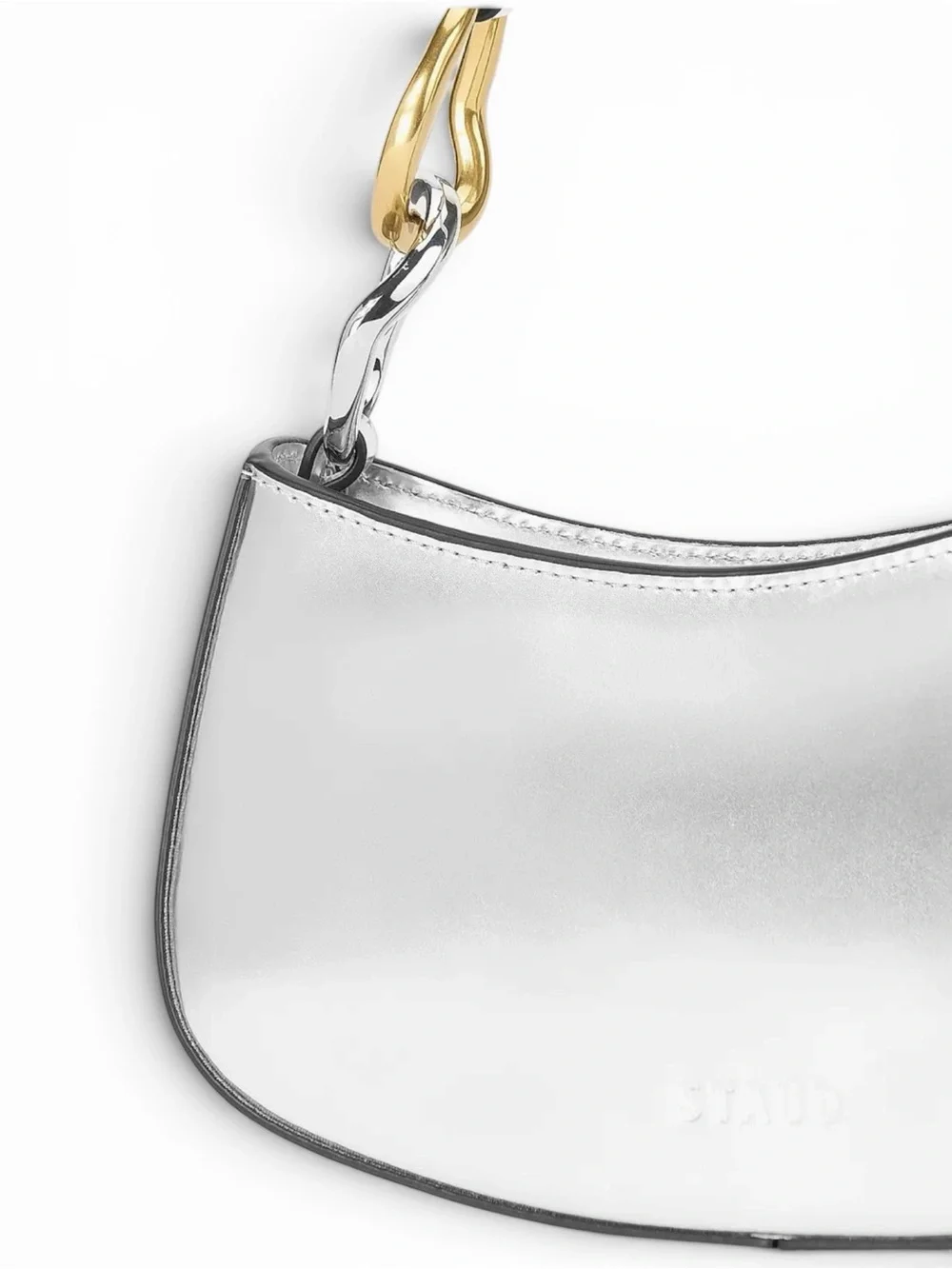 Staud Ollie Metallic Silver Shoulder Bag